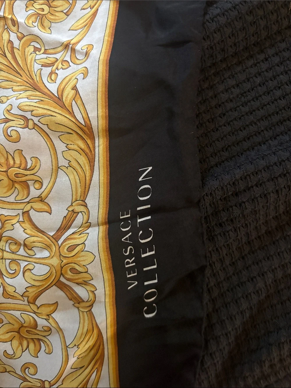 Versace Collection Gold Scroll Print Silk Scarf Top